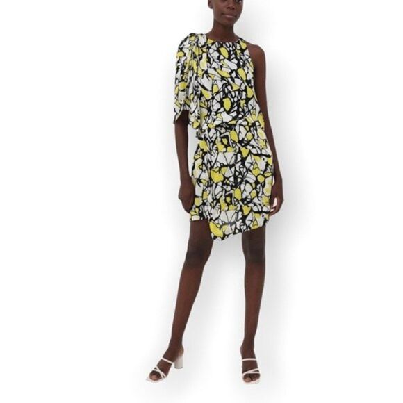 Robert Rodriguez Womens Dress Size 2 Silk One Shoulder Black & Yellow Abstract - Picture 11 of 11